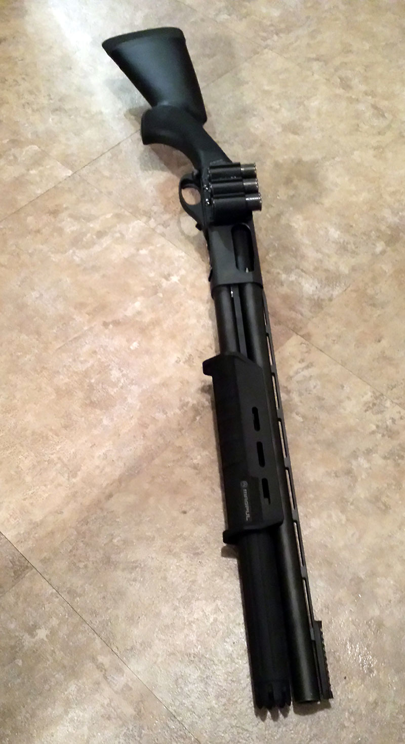 I had a gunsmith cut a vent rib down and I love it.  Ran $40.  Its a little longer than 18 inches because the ribs line up past 18 inches. ATI fluted plus 2 magazine extension With breacher cap lines up perfectly with it.  The gun came with the factory 18.5 inch bad sight but didn't like it.  The vent rib makes it look better imo.