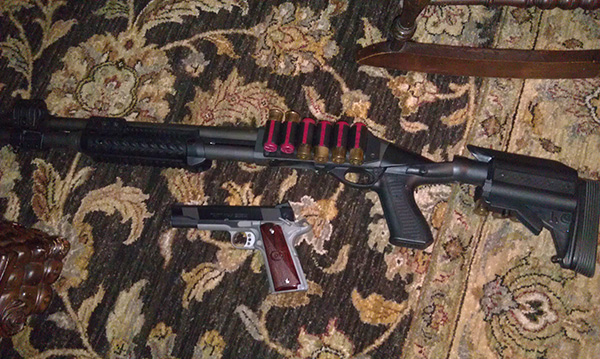 Parkerized Remington 870 Tactical, Knoxx SpecOps Recoil Reducing Stock, Blackhawk Stock Shell Holder, CAA Forend Parkerized Remington 870 Tactical, Knoxx SpecOps Recoil Reducing Stock, Blackhawk Stock Shell Holder, CAA Forend