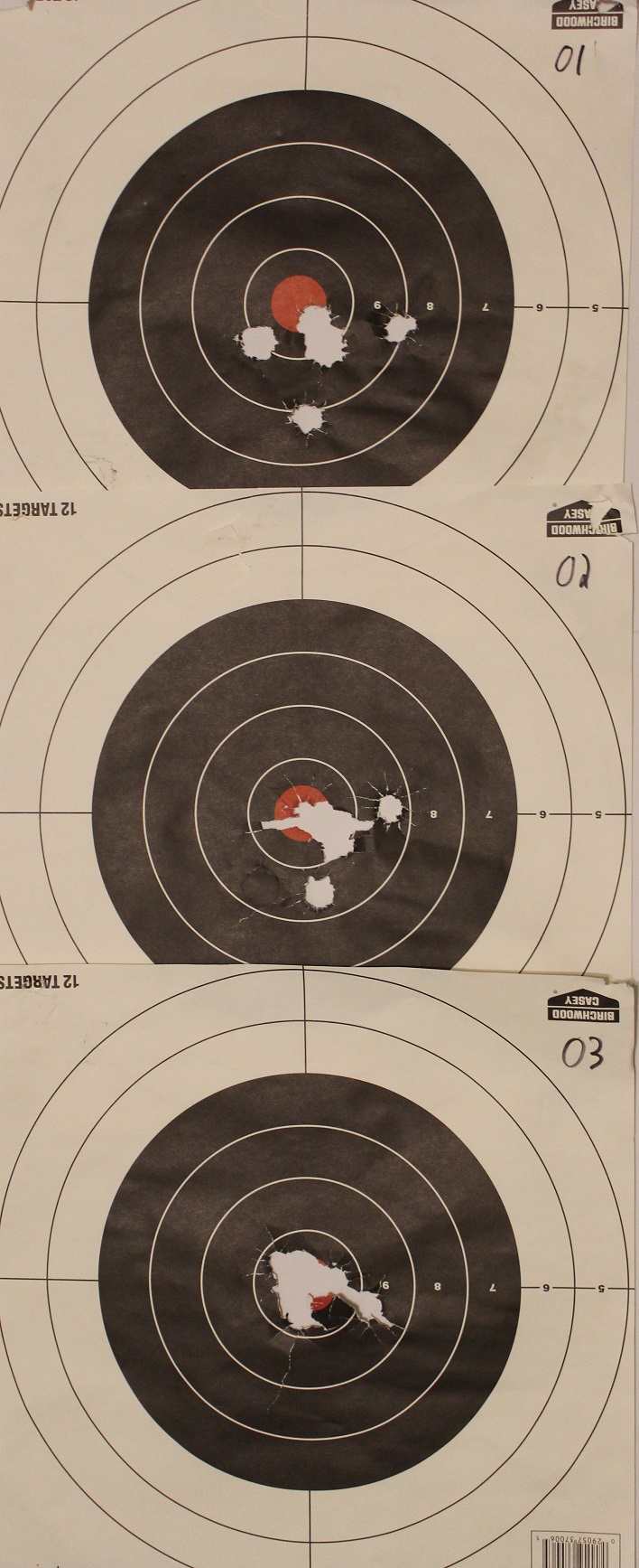 cylinder choke groups; 5 shots per target, 25 yards, target 01 shot with goobers