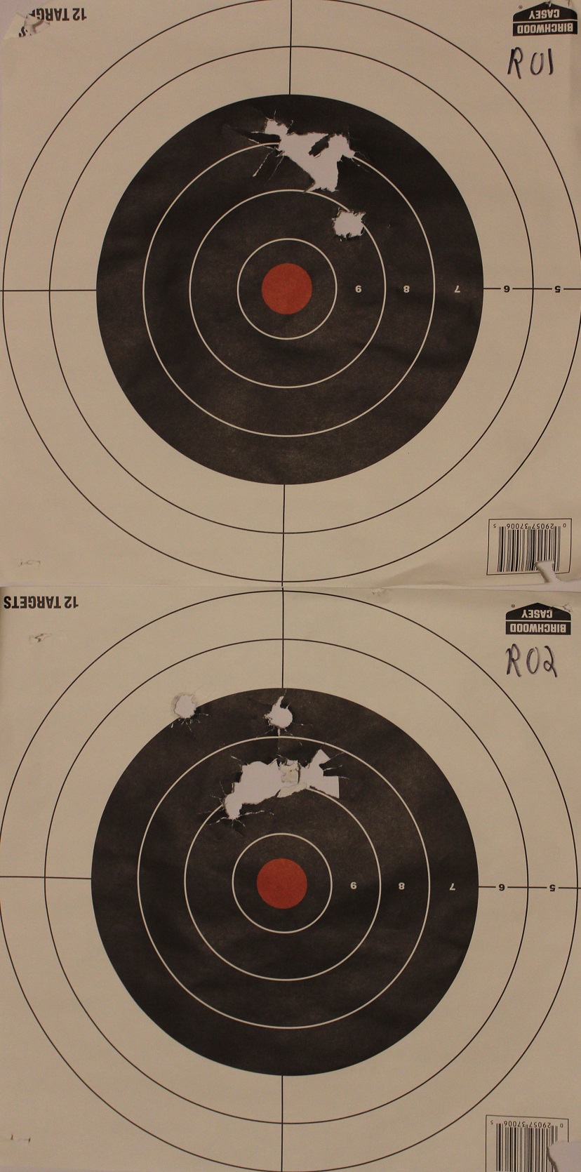 rifled choke groups; 5 shots per target, 25 yards