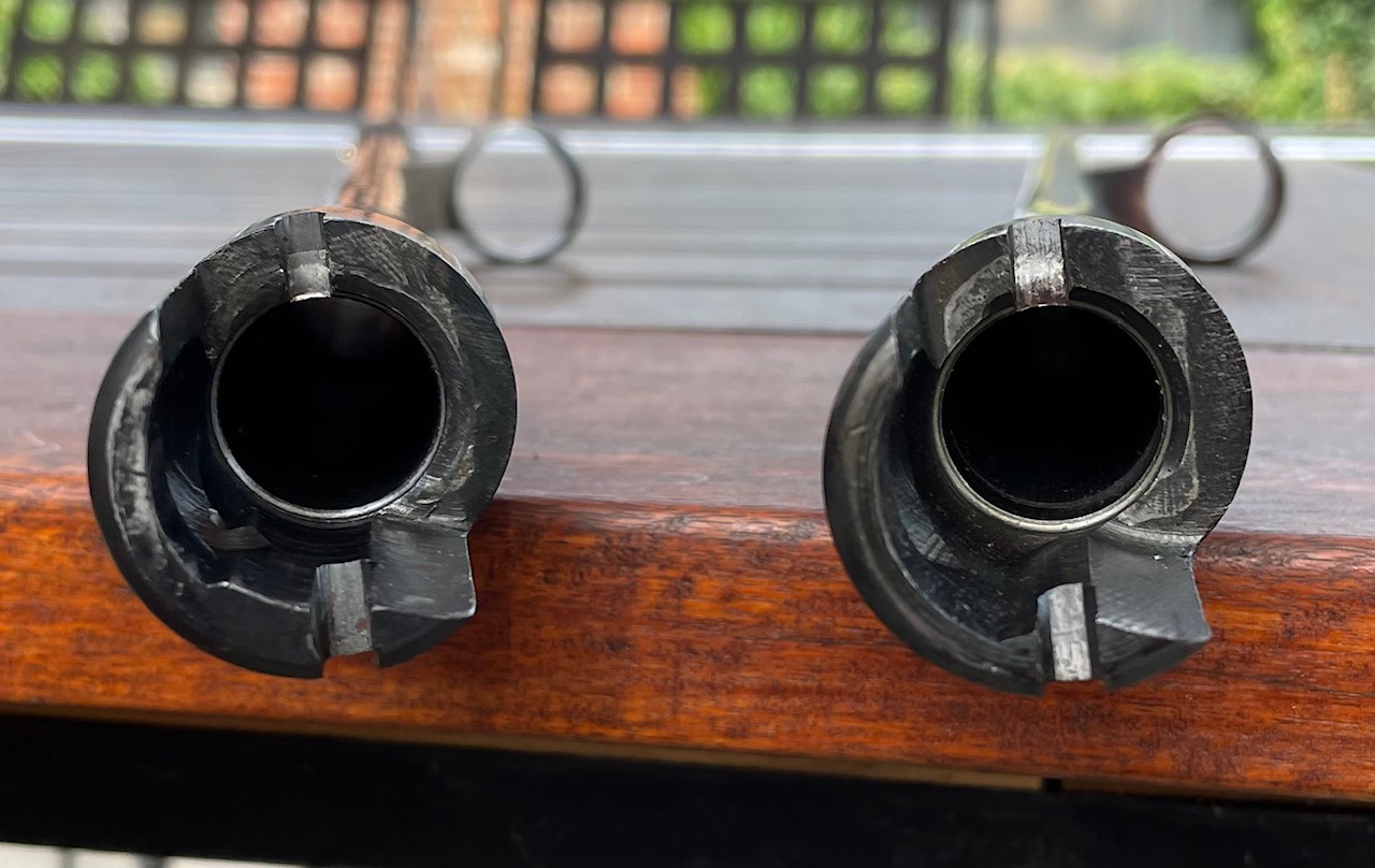 Older (EWW) barrel on the left, newer (BB) on right