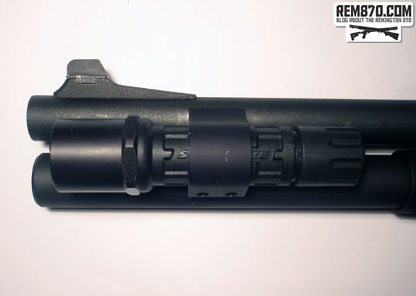 SureFire G2 Nitrolon LED Flashlight on CDM Gear Clamp on Remington 870