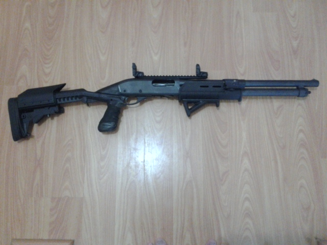 Remington 870 with Knoxx Stock, SuperCell recoil pad, Magpul forend, Magpul AFG2 angled foregrip, Mesa Tactical 9” MIL-STD 1913 Picatinny rail Remington 870 with Knoxx Stock, SuperCell recoil pad, Magpul forend, Magpul AFG2 angled foregrip, Mesa Tactical 9” MIL-STD 1913 Picatinny rail