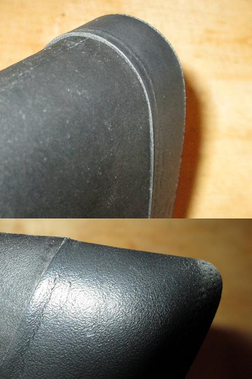 Slight misfitting of pad at top (above) and bottom (below) of stock