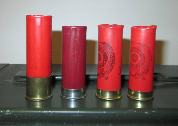 Some of the shells used to test the sensitivity of the Vang Comp kit to shell crimp quality.  The Vang Comp extension & follower was quite unreliable with all of these, including the two on the left, which are some of my own handloads that function fine in my other magazine extensions.