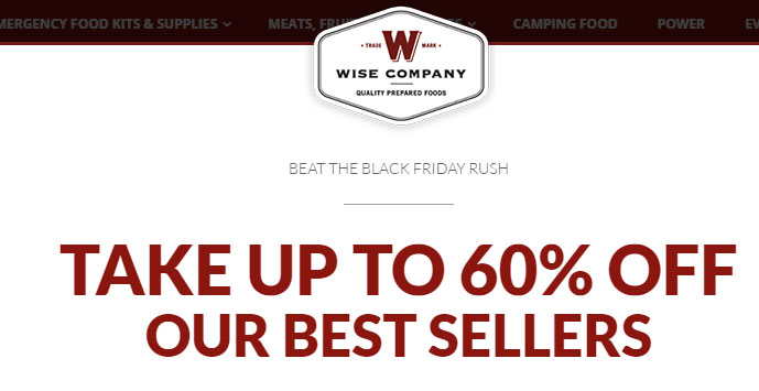 Wise Company (Food for Preppers) Deals on Black Friday/Cyber Monday