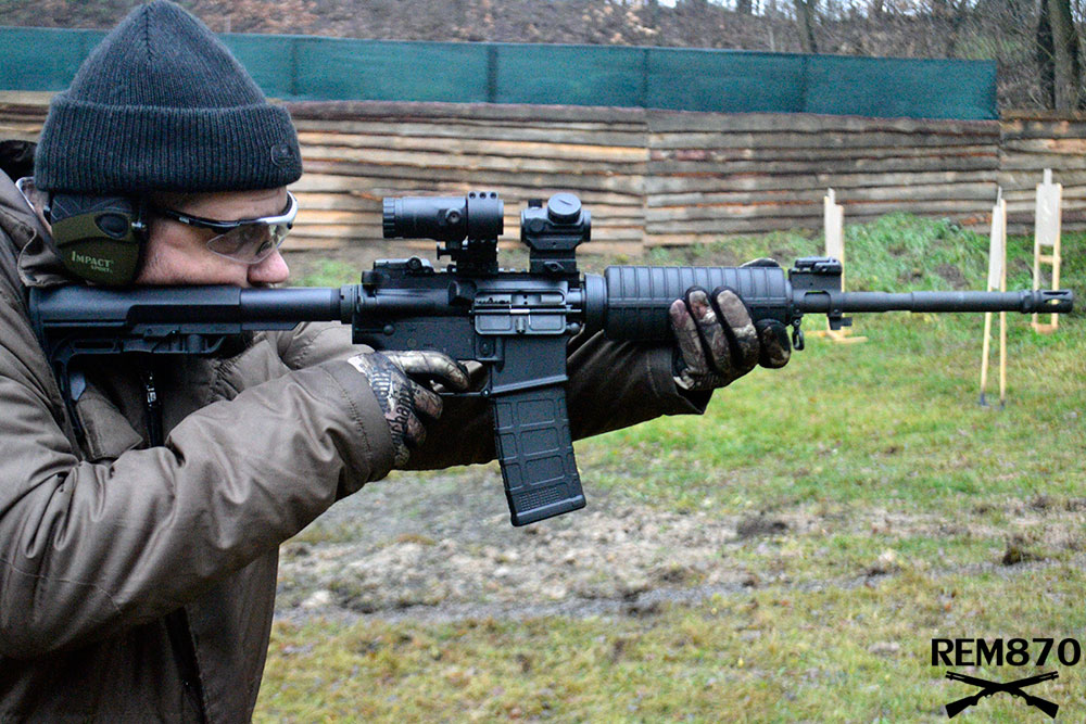 AR-15 Rifle with Magnifier and Holographic Sight